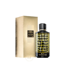 Mancera Paris Wild Python Eau de Parfum featuring a black bottle with a bold gold python skin pattern and a shimmering textured gold box