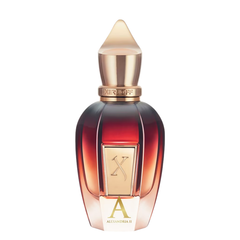 Product image of Xerjoff Alexandria II perfume bottle with an elegant gold pointed cap, a faceted glass body transitioning from deep red to amber, and prominent gold "X" and "A ALEXANDRIA II" labels