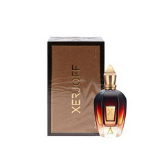 Product photograph of Xerjoff Alexandria II perfume featuring a dark amber gradient bottle with a pointed gold cap and golden X emblem alongside its brown box with bold gold XERJOFF text