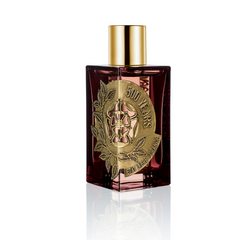 Product photo, Etat Libre d'Orange dark red rectangular perfume bottle with a shiny gold cap and an embossed gold label featuring a rose motif surrounded by leaves and the text 500 YEARS and ETAT LIBRE D'ORANGE on a white background with reflection