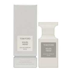 Tom Ford Soleil Neige Eau de Parfum 50 ML featuring a white rectangular minimalist bottle and matching box with light grey branding and size details