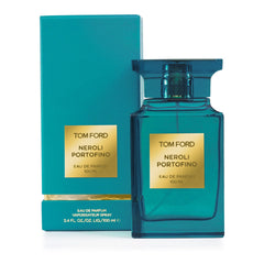 Tom Ford Neroli Portofino Eau de Parfum 100ml vibrant teal bottle and matching box with elegant gold labels