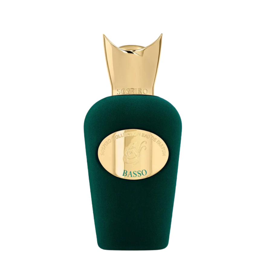 Sospiro Basso Eau de Parfum 100 ml tester, green velvet bottle with gold crown cap